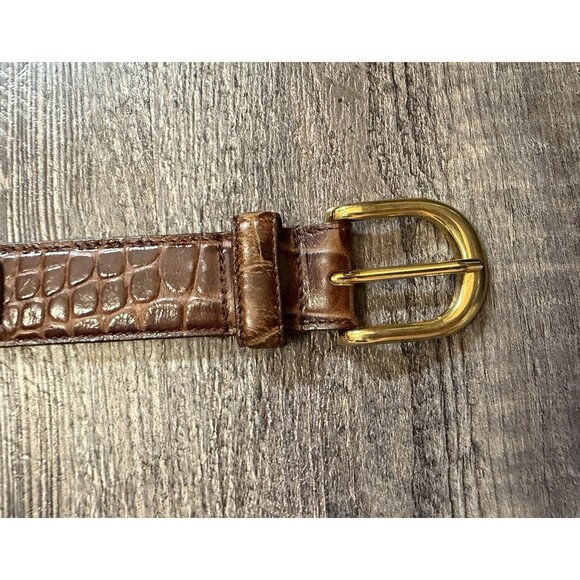 Genuine Leather Croc Embossed Belt Brown Gold Snaffle Bit Equestrian Horsebit L